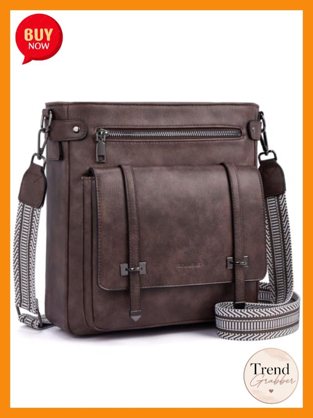Vegan Leather Crossbody Bag with Multi Pockets Adjustable Strap